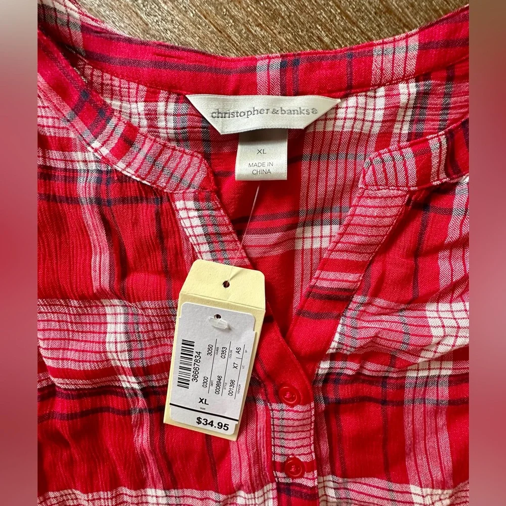 NEW Christopher & Banks Red Plaid Sleeveless Top, Size XL - Picture 8 of 9